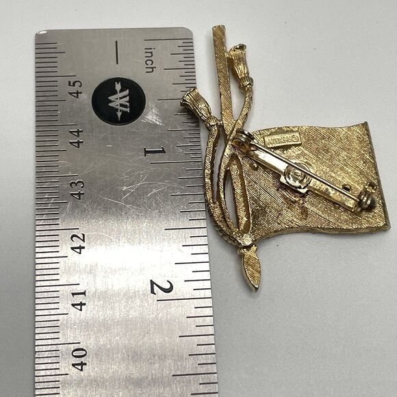 Vintage Rafaelian Usa Flag Rhinestone Brooch Rin Patriotic Flag Gold Tone - Picture 5 of 8